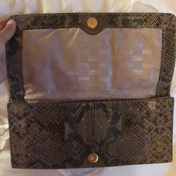 Michael Kors Gold Studded Snakeskin Leather Clutch - Picture 2 of 7
